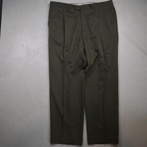 Pazoni 38x30 Sand Brown Green 100% Wool Como 2 Pleated Cuffed Dress Mens Pants